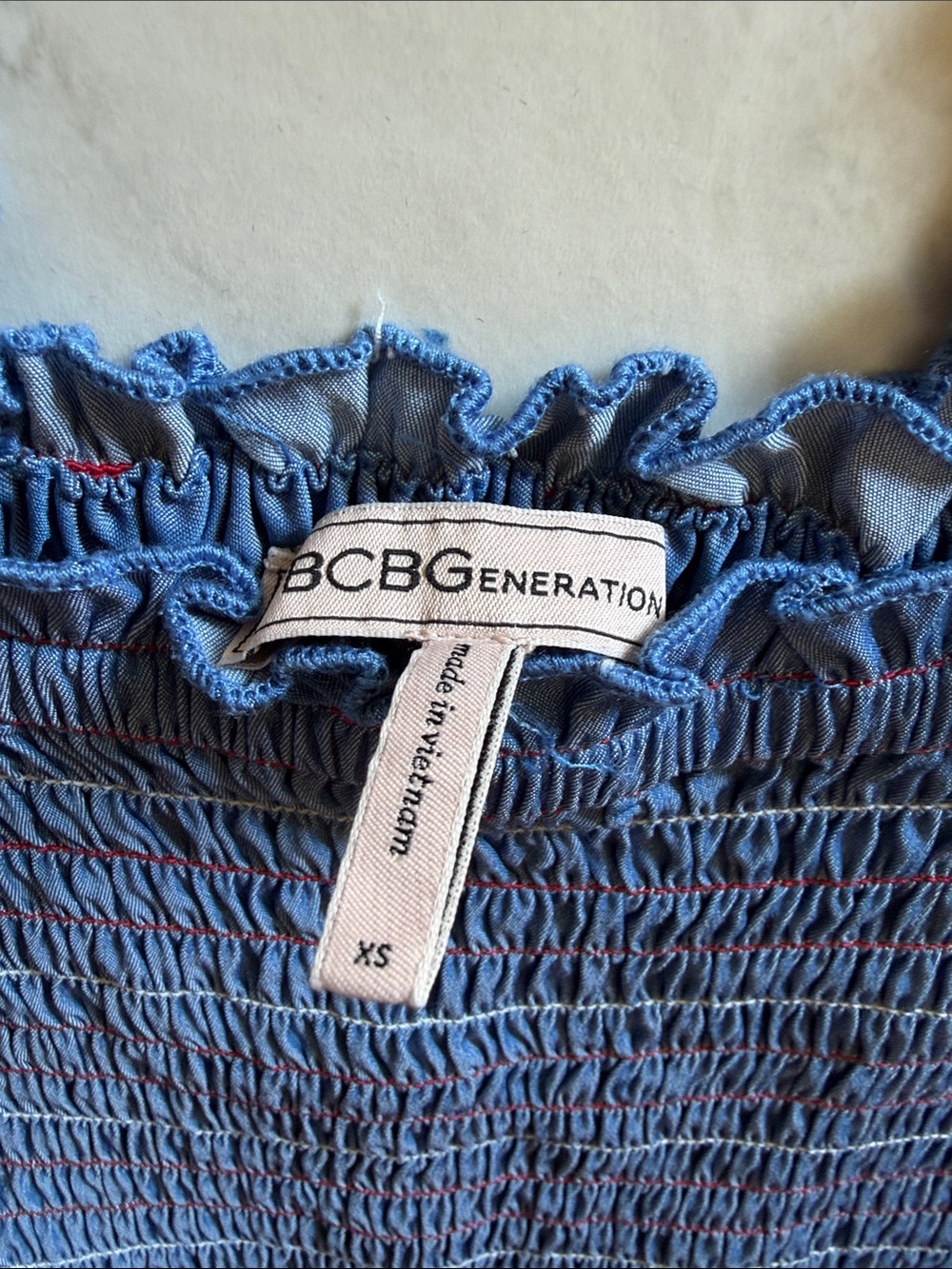 BCBGeneration Blue Smocked Ruffle Strap Tank - Picture 2 of 3